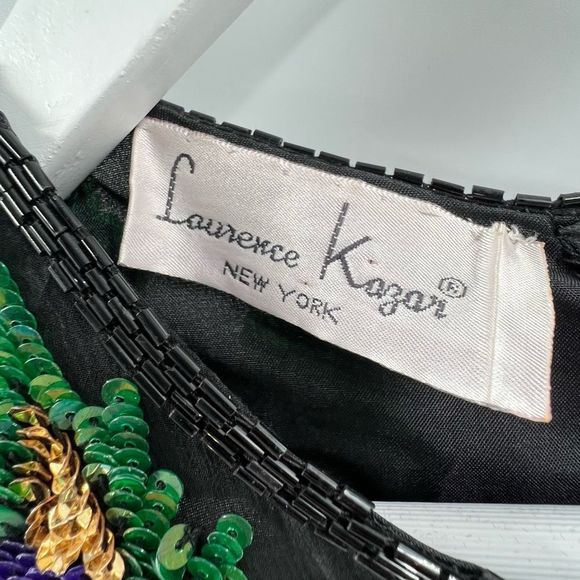 Laurence Kazar Beaded Pink Black and Purple Silk Floral Top, size Large - Picture 3 of 7